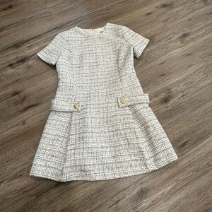 MELLODAY Kids Tweed Dress in Cream and Gray